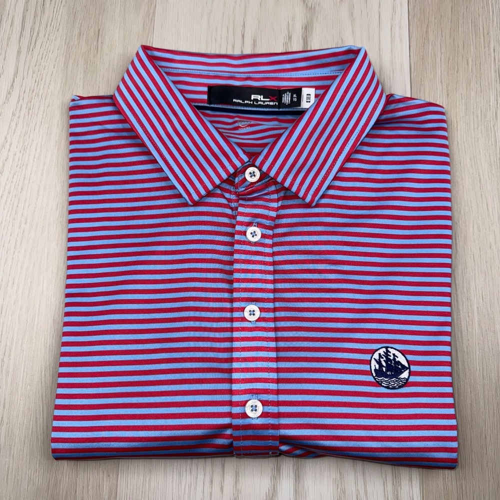 Ralph Lauren RLX Mens Pink Blue Striped Essex Country Club Polo Shirt Size XL
